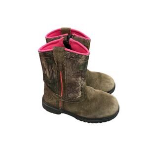 Game Winner Girls Suede Leather Camo Pink Side Zop Western Hunting Boot Size 10